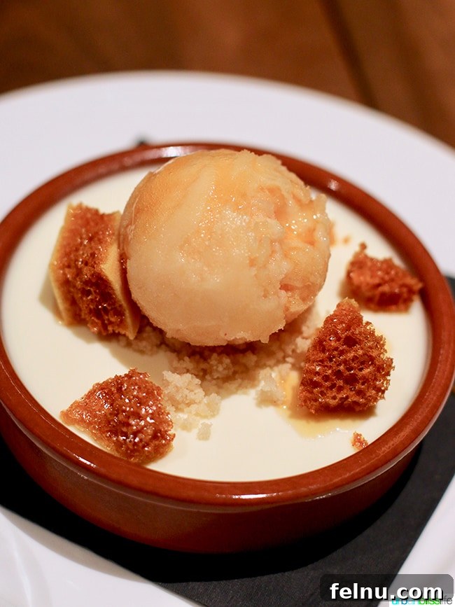 Tanner Creek Tavern: Pearl District Urban Hearth 15 Honey Panna Cotta with Watermelon Agrodolce and Watermelon Sorbet at Tanner Creek Tavern, a refreshing seasonal dessert.