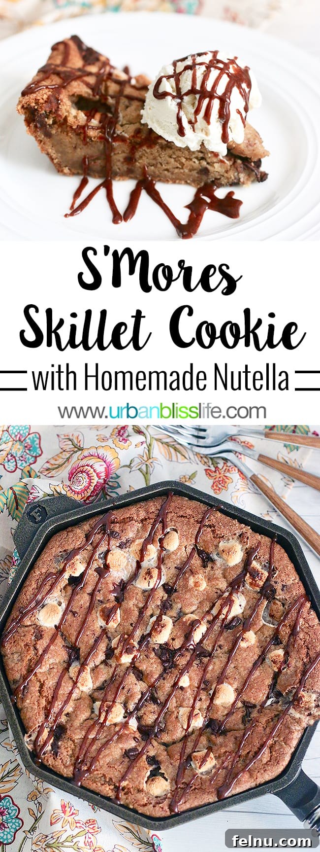 Chocolate Hazelnut Drizzled Smores Cookie Pie 12 S'mores Pie recipe, perfect for pinning to your dessert board on UrbanBlissLife.com