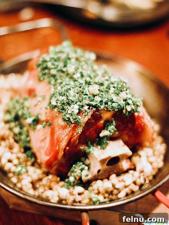 Grilled Lamb Neck with green wheat harira and salsa verde at Bar Casa Vale.