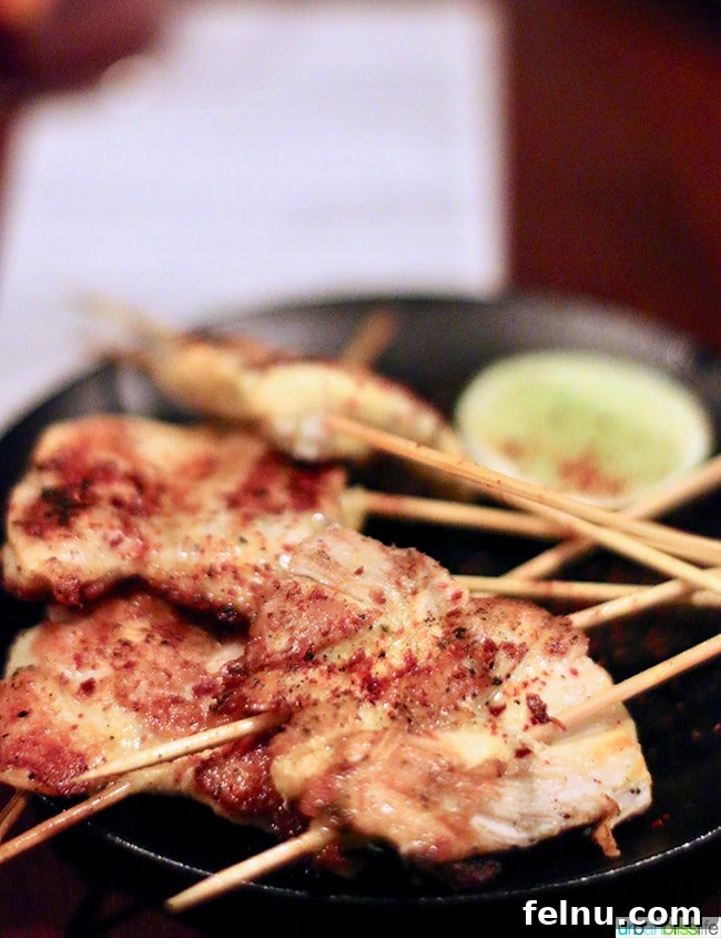 Grilled Chicken Thigh Skewers with turmeric at Bar Casa Vale.