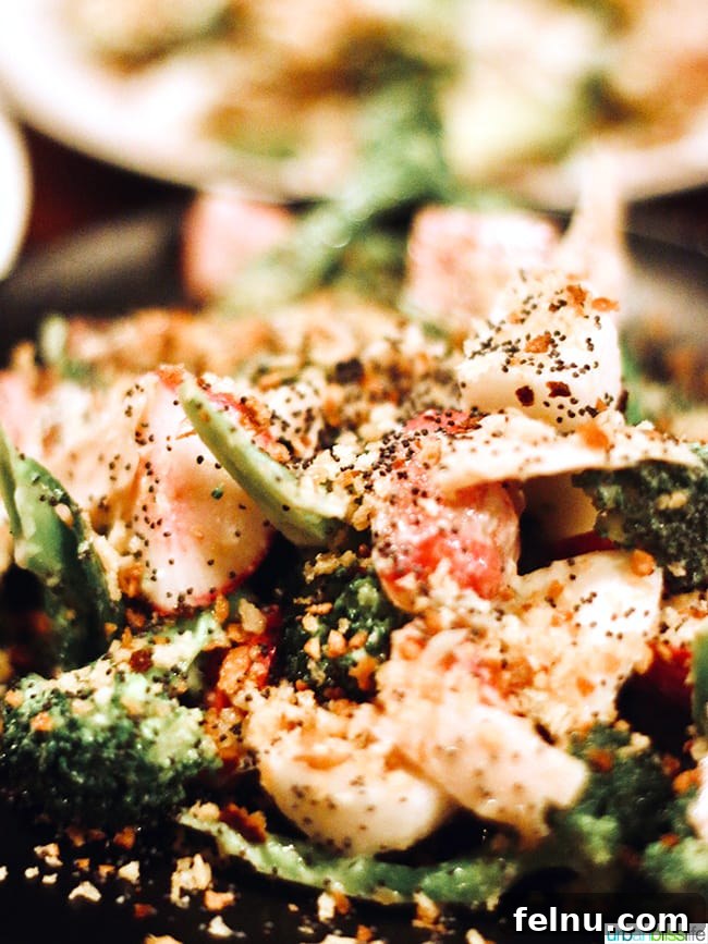 A flavorful Broccoli Salad at Bar Casa Vale with tonnato, radish, turnip, lovage, and poppyseeds.