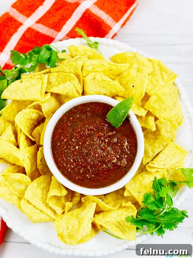 Delicious Whole30 restaurant-style salsa with fresh tortilla chips