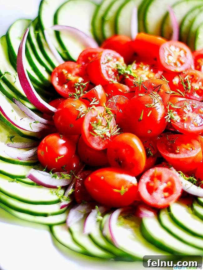 Mediterranean Cucumber and Tomato Medley 8 Cucumber tomato salad ingredients combined