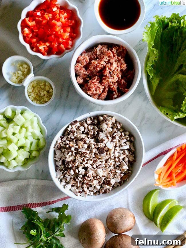 Teriyaki Mushroom Sausage Low Carb Lettuce Wraps Umami Mushroom Sausage Lettuce Bites 6 Fresh Ingredients for Teriyaki Lettuce Wraps