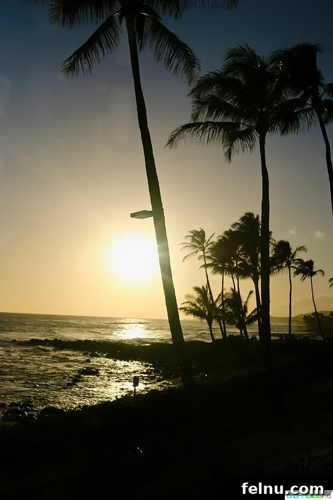 Beautiful sunset on Poipu Beach in Kauai, Hawaii