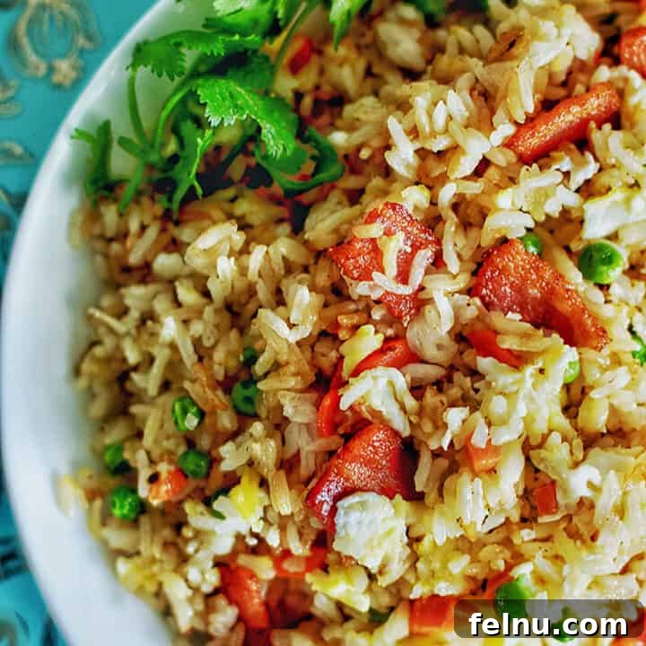 Filipino Fried Rice Your Choice of Bacon or Sausage 6 Filipino Fried Rice with crispy bacon bits, a vibrant and savory dish.
