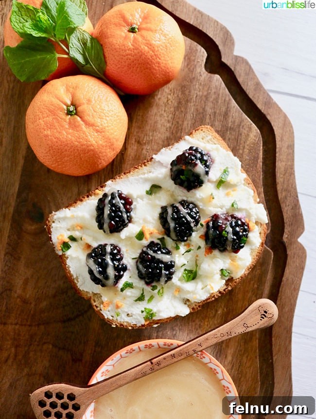 Ricotta Toast with Blackberry Citrus Zest 4 Ingredients for Blackberry Ricotta Toast: Blackberries, Oranges, and Bread