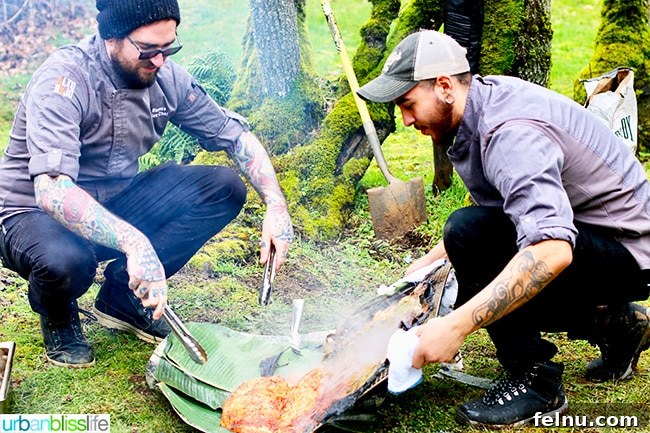 Chehalem Winery and Hi-Lo Hotel Present Hi-Lo Cuvée Wines 13 Chefs from Alto Bajo preparing food over an open fire at Chehalem Winery