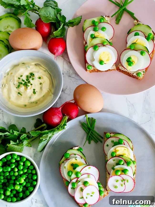 Vibrant Spring Toasts 2 Spring Crudite Toast with vibrant radishes, cucumbers, and peas