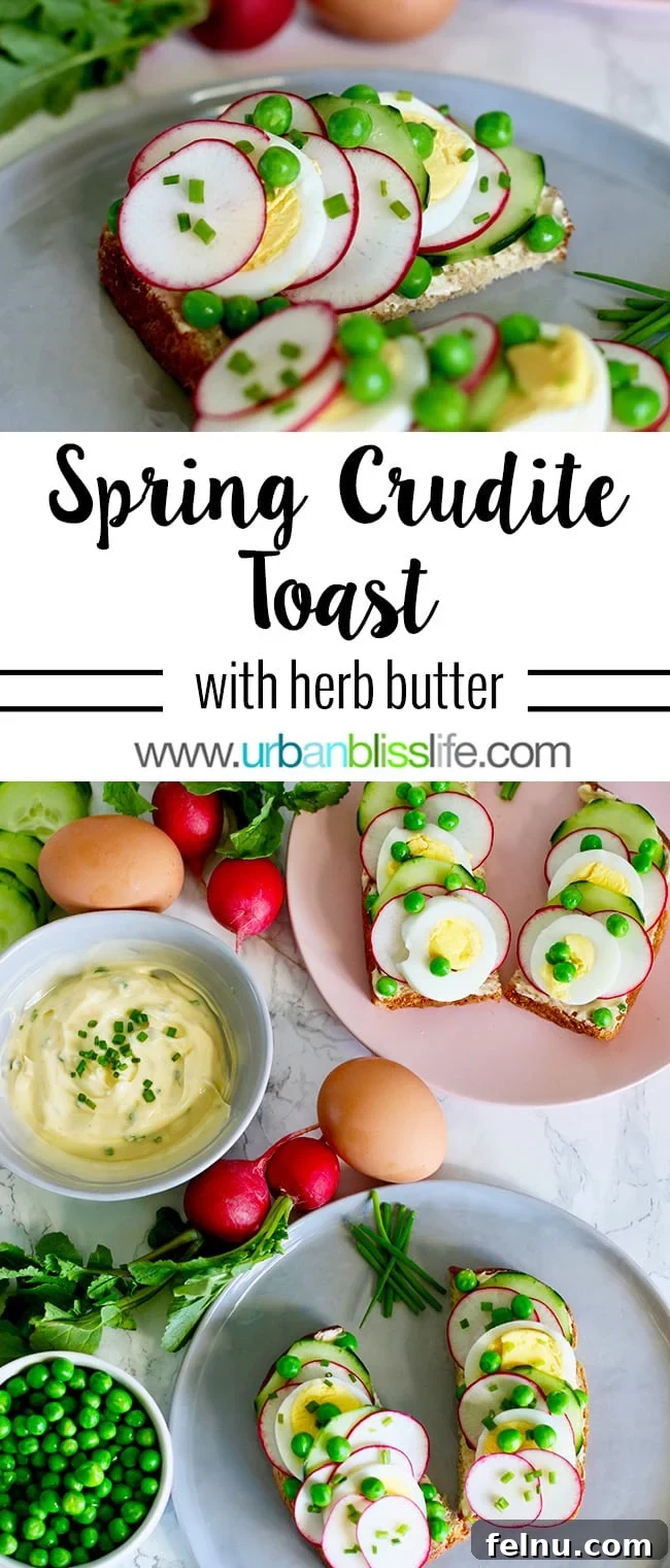 Vibrant Spring Toasts 11 Spring Crudite Toast recipe on UrbanBlissLife.com perfect for Pinterest