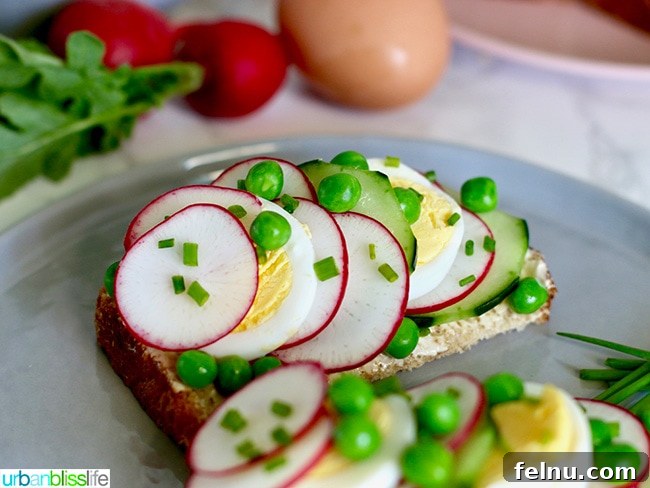 Vibrant Spring Toasts 9 Toast with mixed spring veggies and egg slices