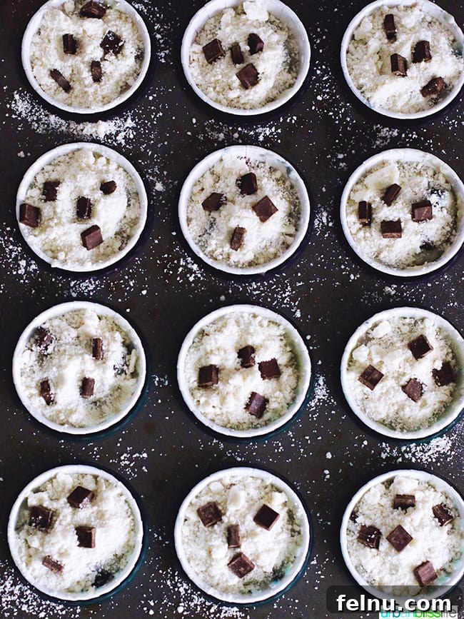 Berry Bliss Chocolate Chunk Muffins 7 Muffin Batter in Muffin Cups