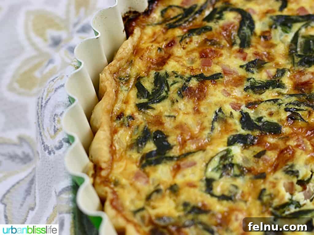 Farmhouse Ham and Spinach Quiche 4 Ham and Spinach Quiche side view