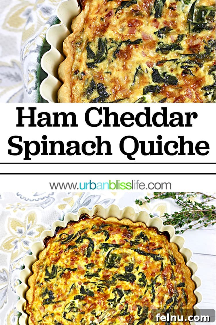 Farmhouse Ham and Spinach Quiche 9 Ham Cheddar Spinach Quiche on urbanblisslife.com