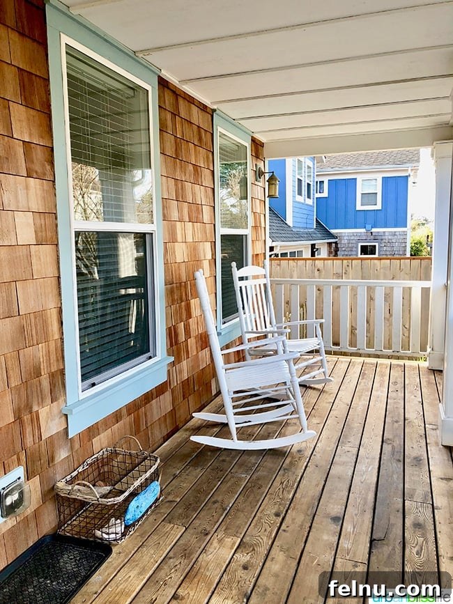 Cozy front porch of an Olivia Beach rental house.