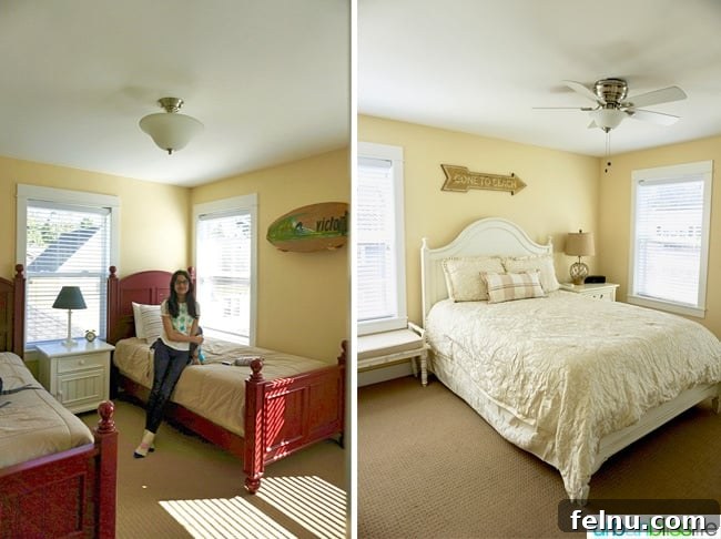 Bright and inviting bedrooms in an Olivia Beach vacation house.