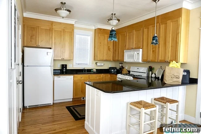 Well-appointed kitchen in an Olivia Beach rental house.
