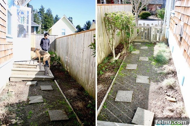 Side yard of an Olivia Beach rental house, providing outdoor space.