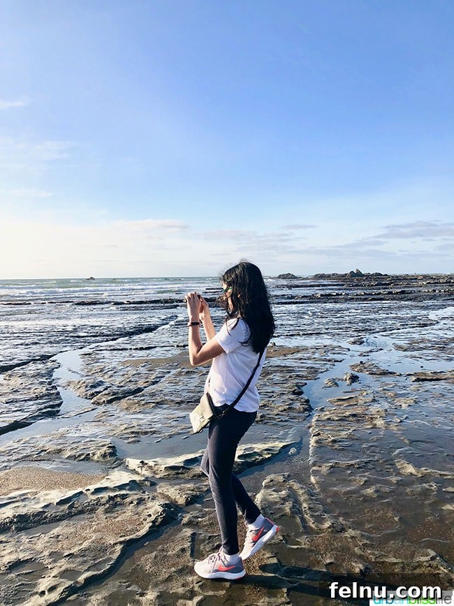 Daughter playing on Lincoln City, Oregon beach.