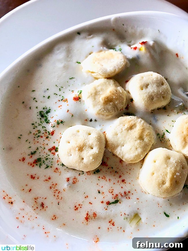 Creamy clam chowder at Kyllo's Restaurant, a coastal favorite.