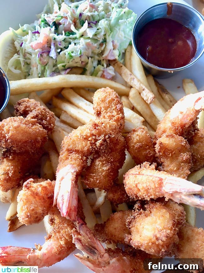 Shrimp and fries at Kyllo's Restaurant, a classic seafood dish.