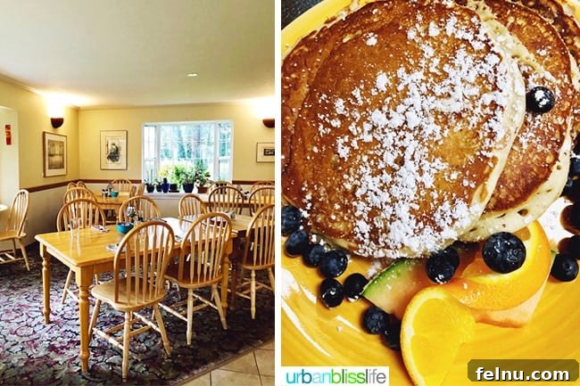 Stack of fluffy pancakes at Wildflower Grill Lincoln City Oregon.