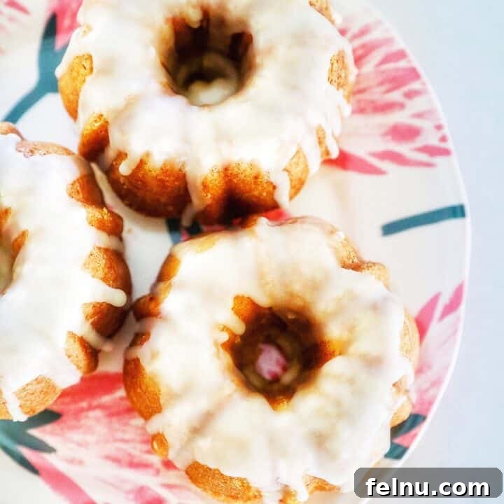 Plate of three mini citrus bundt cakes, garnished with orange slices