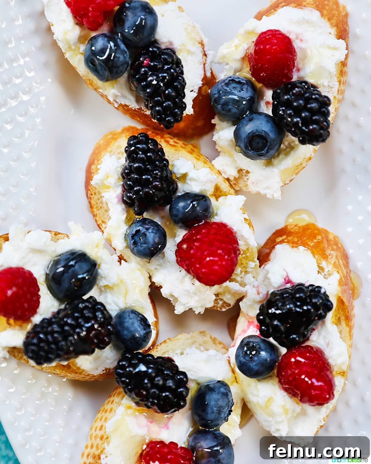 Ricotta Crostini Topped with Summer Berries and Honey Drizzle 2 Ricotta crostini with summer berries