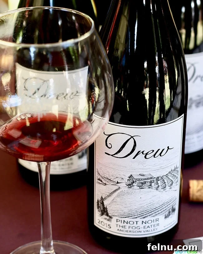 The Madrones An Idyllic Mendocino County Escape 17 A bottle of Drew Pinot Noir, reflecting the quality of Drew Family Cellars.
