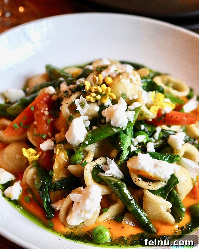 The Puzzled Piglet 10 The Spring Pasta dish at The Bewildered Pig, featuring fresh seasonal vegetables
