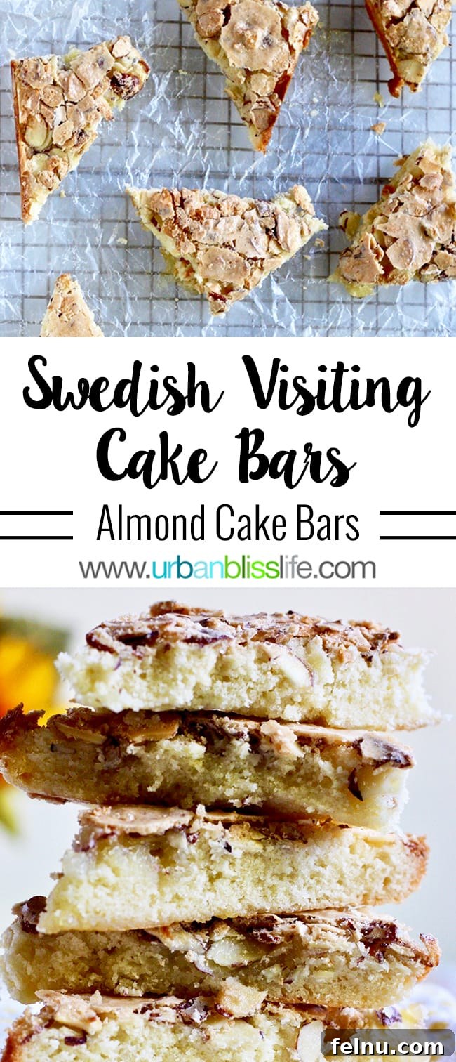 Almond Swedish Visiting Cake Bars 16 A visually striking image of Swedish Visiting Cake Bars, perfect for Pinterest, highlighting their appeal as a must-try almond bar recipe from UrbanBlissLife.com.