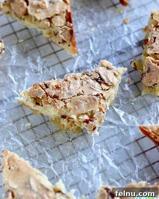 Almond Swedish Visiting Cake Bars 7 A single, perfectly formed Swedish Visiting Cake Bar triangle, highlighting its delightful crisp topping and soft cake base.