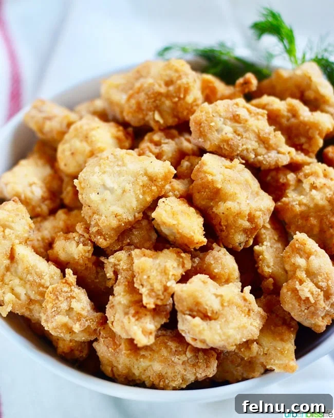 Air Fryer Popcorn Chicken Bites 8 Close up bowl of Air Fryer Popcorn Chicken