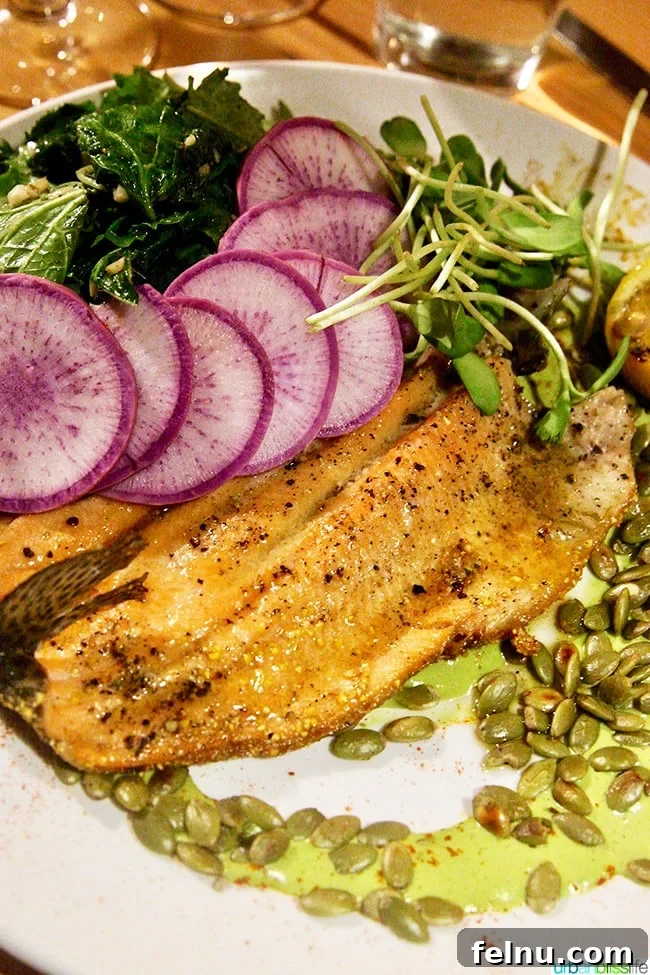 Albuquerque's Best Bites A Local's Food Guide 17 Perfectly cooked salmon dish at Farm and Table, presented with seasonal vegetables.