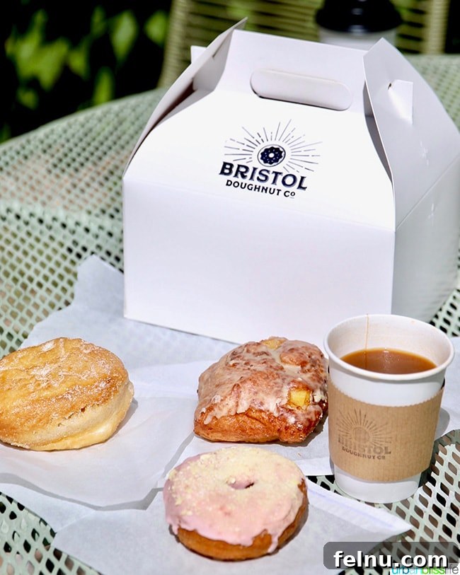 Albuquerque's Best Bites A Local's Food Guide 4 A selection of gourmet doughnuts and coffee at Bristol Doughnut Co. in Albuquerque, New Mexico.