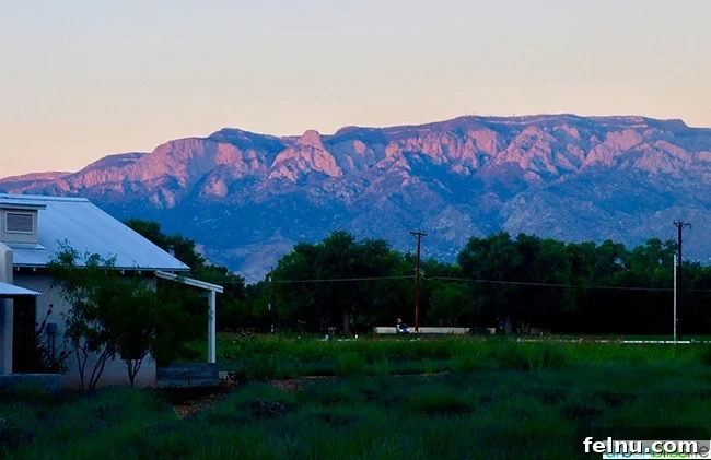 Albuquerque's Hidden Gem: Los Poblanos Historic Inn and Organic Farm 18 Sandia Mountains at sunset from Los Poblanos Inn Albuquerque New Mexico