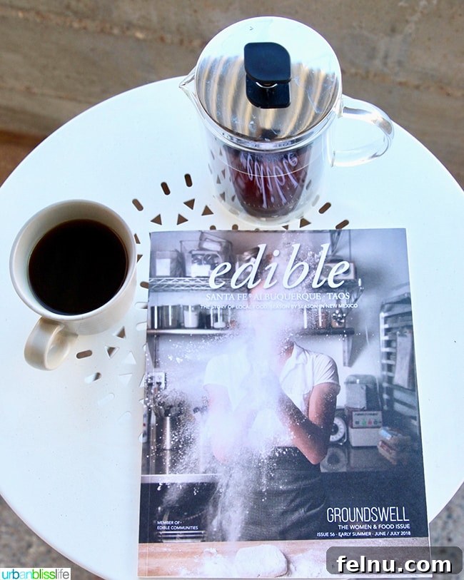 Experience Los Poblanos: Albuquerque's Historic Inn & Organic Farm 22 Morning coffee and magazine on a serene patio at Los Poblanos