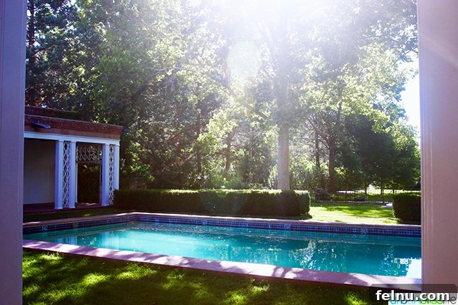 Experience Los Poblanos: Albuquerque's Historic Inn & Organic Farm 9 Inviting outdoor swimming pool at Los Poblanos Inn, surrounded by lush greenery