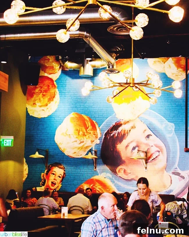 Colorado Peaks and Pavement 5 Colorful mural inside Denver Biscuit Company restaurant