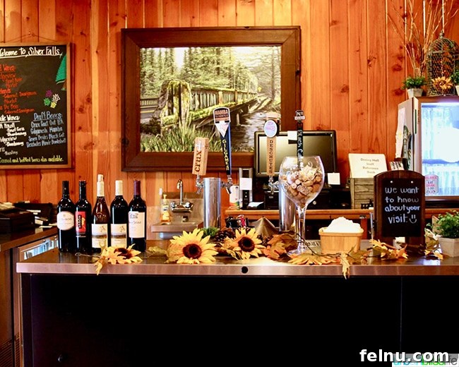 Your Oregon Cabin Getaway at Silver Falls Lodge 15 Charming bar area within Silver Falls Lodge's dining hall