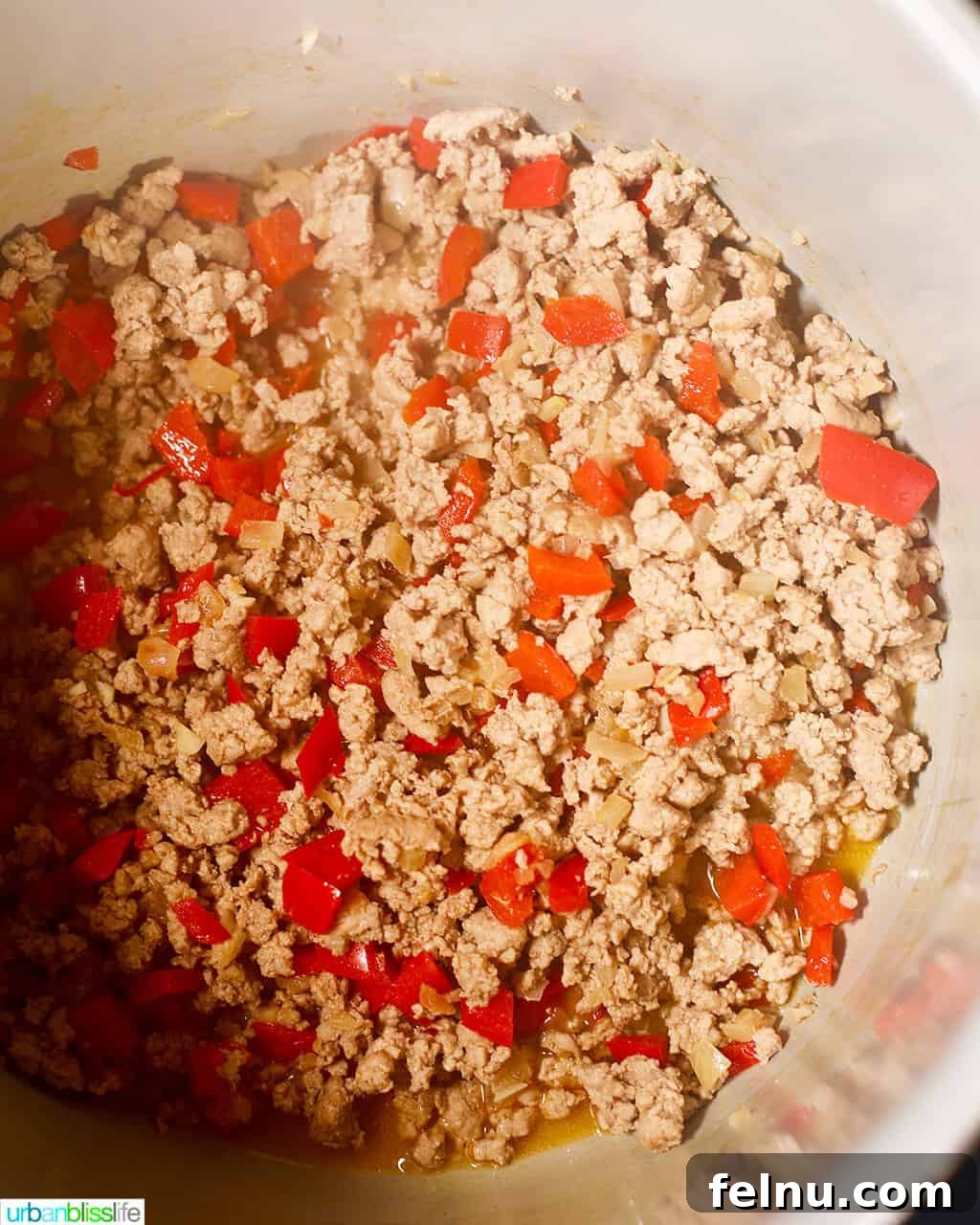 Hearty & Healthy Turkey Chili (Instant Pot Friendly!) 11 Cooked ground turkey, ready to be combined with the other chili ingredients.