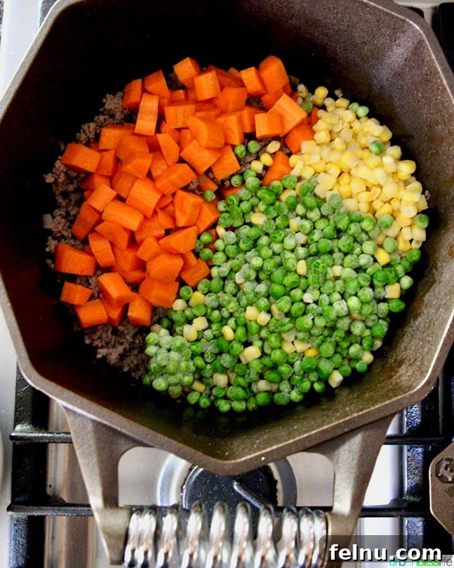 Hearty Dutch Oven Shepherd's Pie 6 Ingredients for Shepherd's Pie filling.