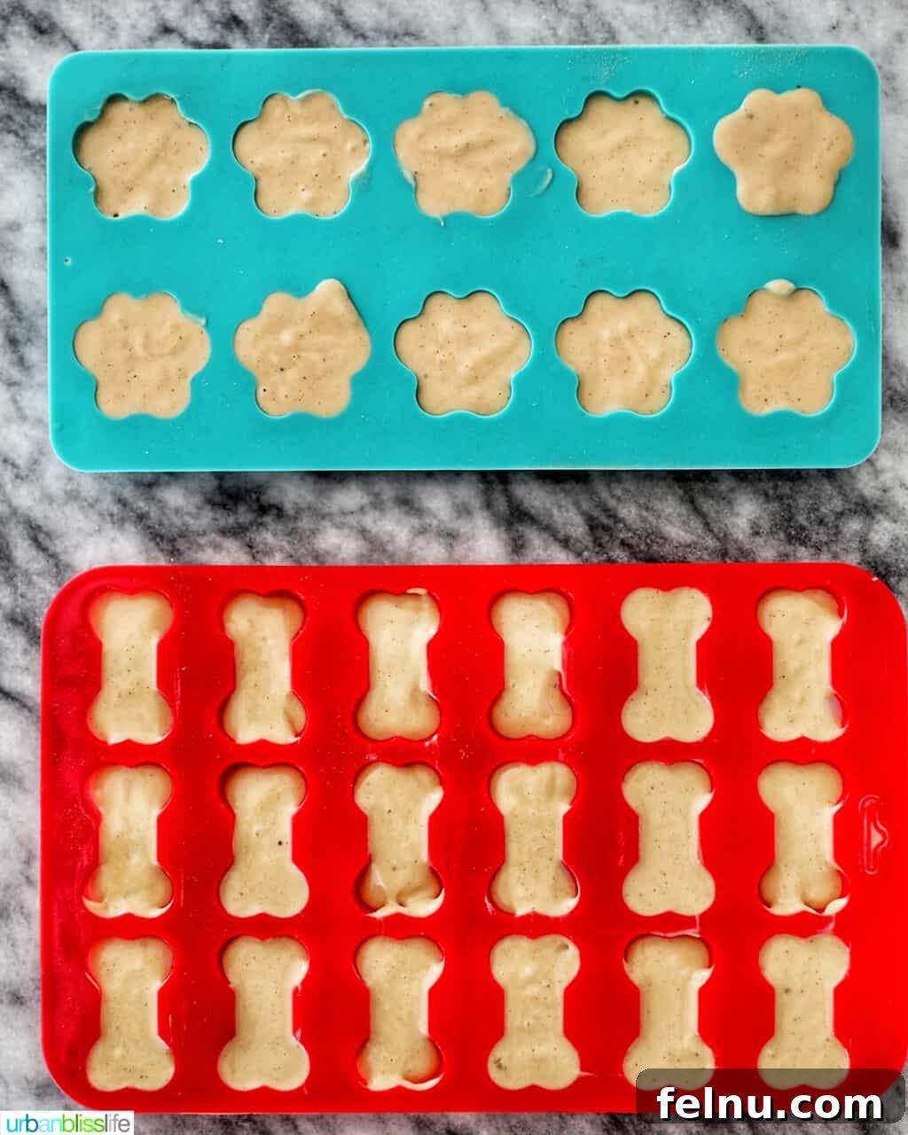 Frozen Banana Peanut Butter Pupsicles 11 frozen peanut butter banana dog treats in silicone molds