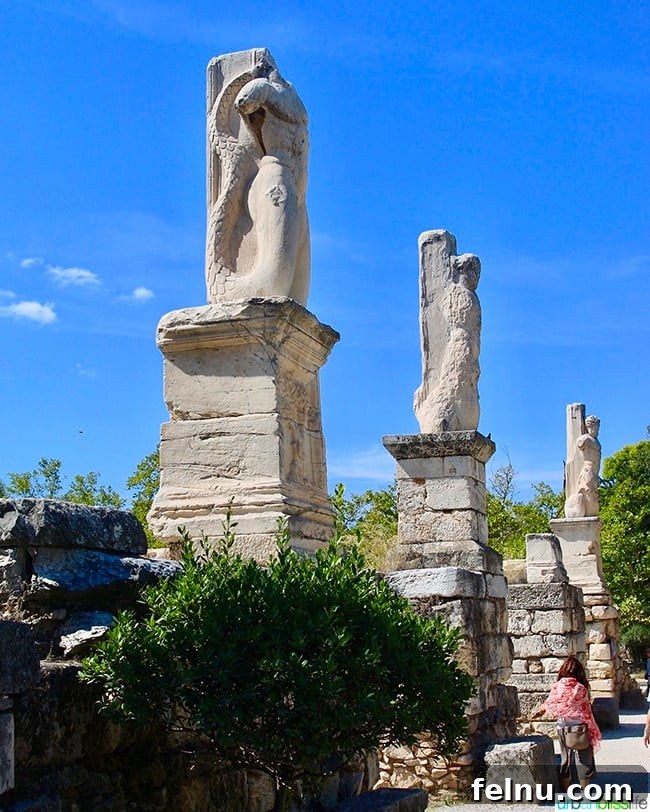 Ancient statues in the historic Ancient Agora of Athens, Greece, remnants of a vibrant past