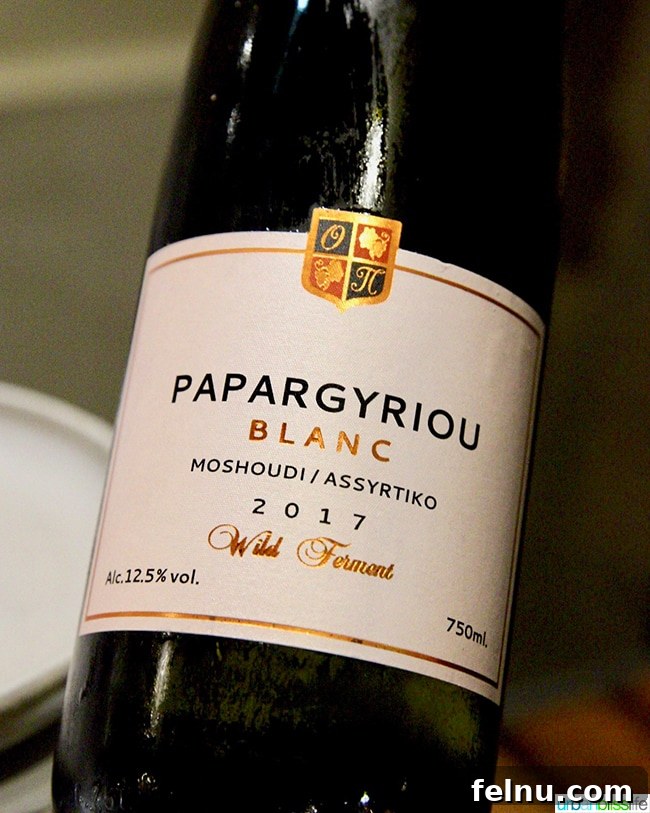 A glass of crisp Papargryiou Blanc Greek white wine at Nolan restaurant, Athens.