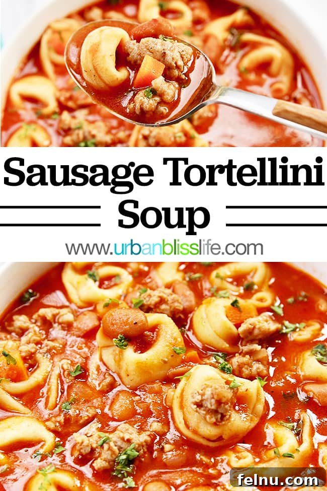 Hearty Sausage Tortellini Soup 10 Main image for Sausage Tortellini Soup, perfect for Pinterest