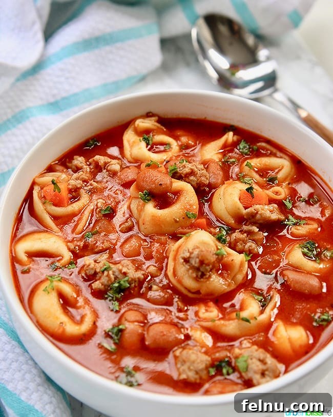 Hearty Sausage Tortellini Soup 3 Large bowl of Sausage Tortellini Soup ready to serve
