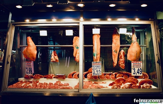 A selection of meats sold at the Athens Meat Market