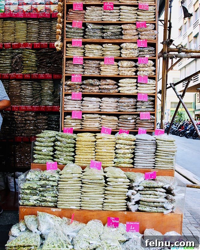 A display of Greek spices in Athens