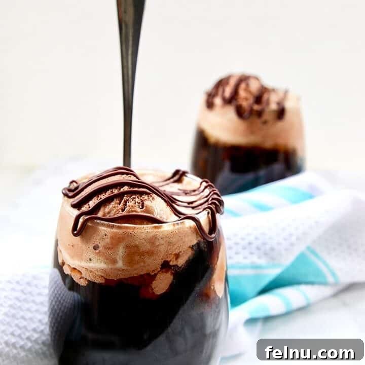 two Boozy Chocolate Peanut Butter Floats